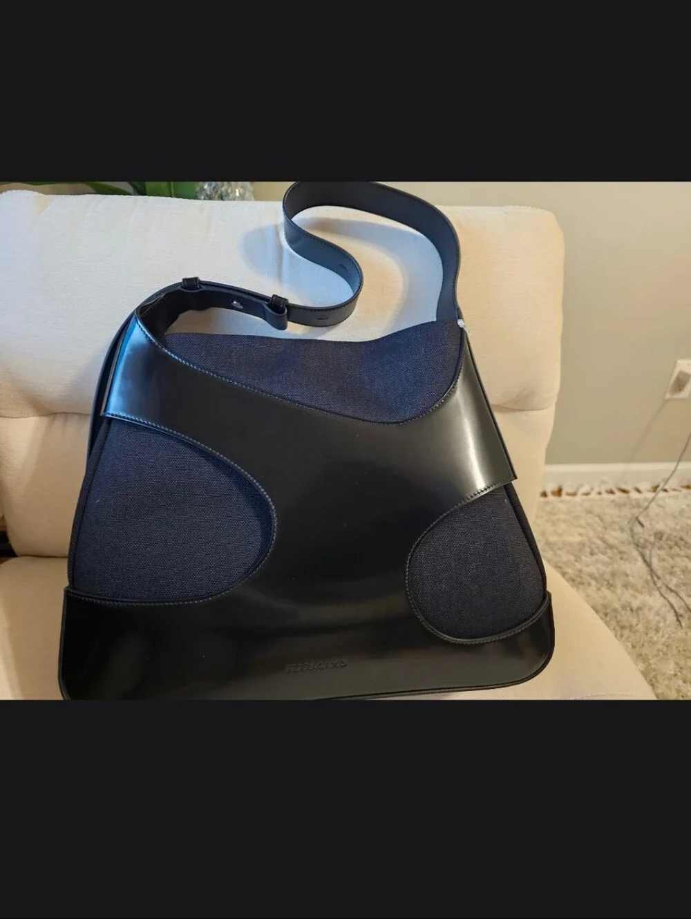 Salvatore Ferragamo Black Leather and Canvas Shoulder Bag